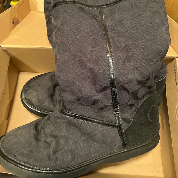 Coach black Monogram Winter Boots women’s size 10 - Picture 1 of 12